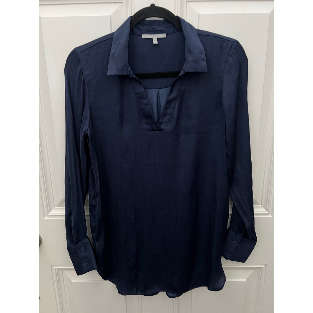 Lemon Tart Womens Navy Blue Long Sleeve V-Neck Blouse Top XS U11129S405